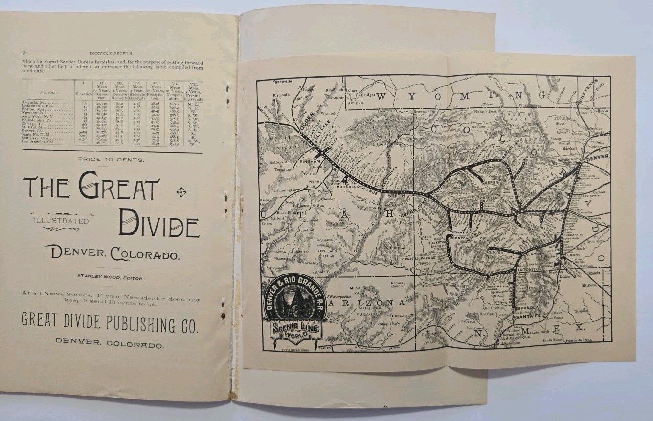 Denver and Rio Grand Railroad Tourist Handbook 1890 Map Colorado New Mexico Utah
