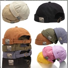 Brimless Docker Cap Hat Skullcap Sailor Rolled Cuff Retro Beanie Hats Adjust K1