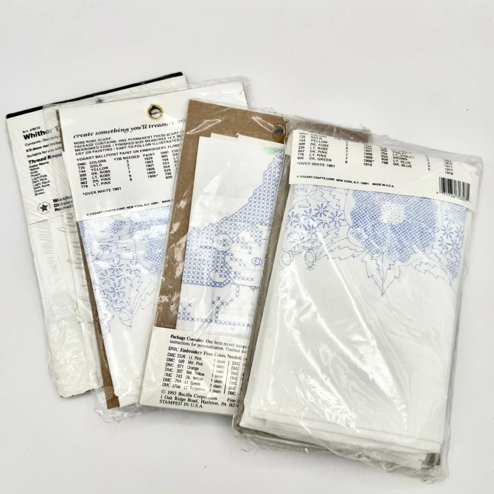 Lote 4 Kits de Bordado Vintage Vogart Bucilla WonderArt Fundas de Almohada Bufanda Muestreador Foto 3 de 4