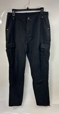 Men  s Slim Fit Cargo Jeans Black Denim Cotton Blend Casual Pants Size M New