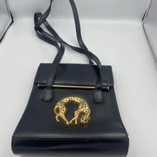 Nima inspired style Women’s Black Bag With Gold Leopard/Cheetah accent I1 