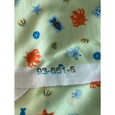 Vintage Ocean Theme Fabric Crab Shell, Fish Novelty Light Green BG Fabric 61x25"