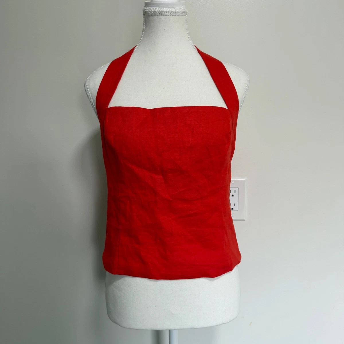 Wilfred Aritzia Whisper Poppy Red Organic Linen Halter Top Size Large Vacation