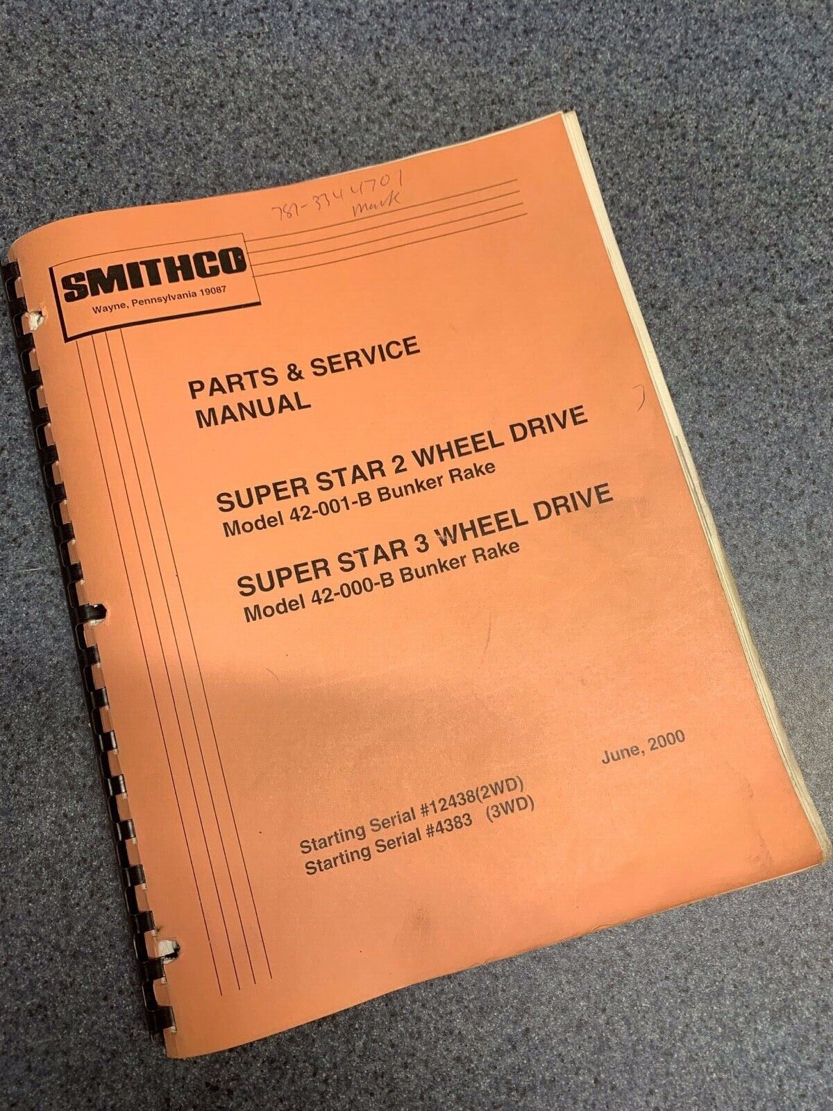 Smithco Super Star 2WD 3WD Parts Service Manual 42-000-B 42-001 Bunker Trap  Rake