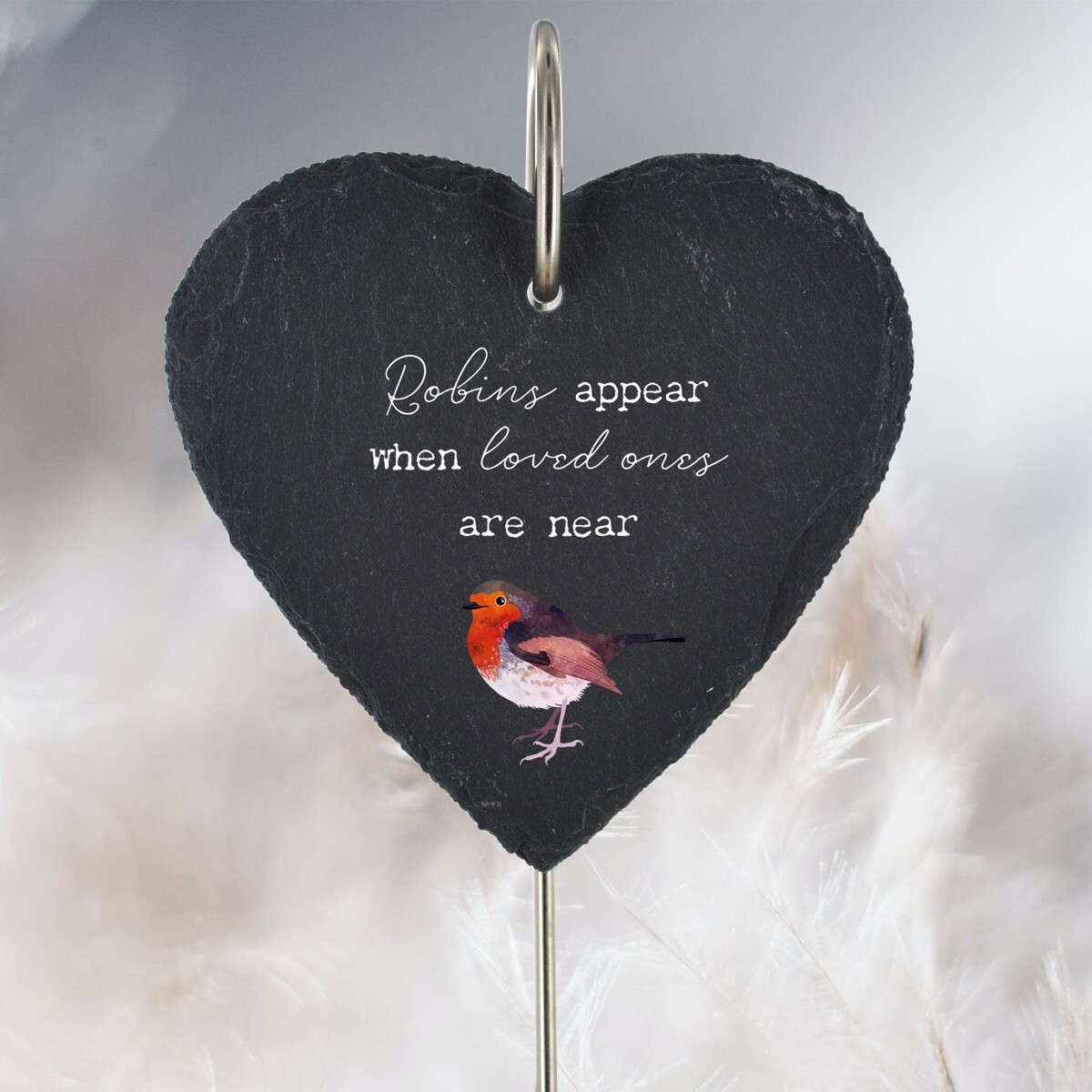 Robin Grave Stick Marker Plaque Ornament Memorial Slate Heart Graveside Decor