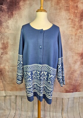 -90% Neu Marinello Strickweste Cardigan floral hellblau Gr. 52, 54, 56 UVP 109 