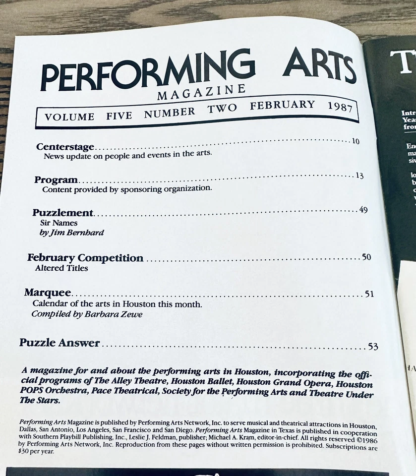 Performing Arts MY FAIR LADY Feb. 1987 (Theatre Under The Stars - HOUSTON) Foto 2 de 4