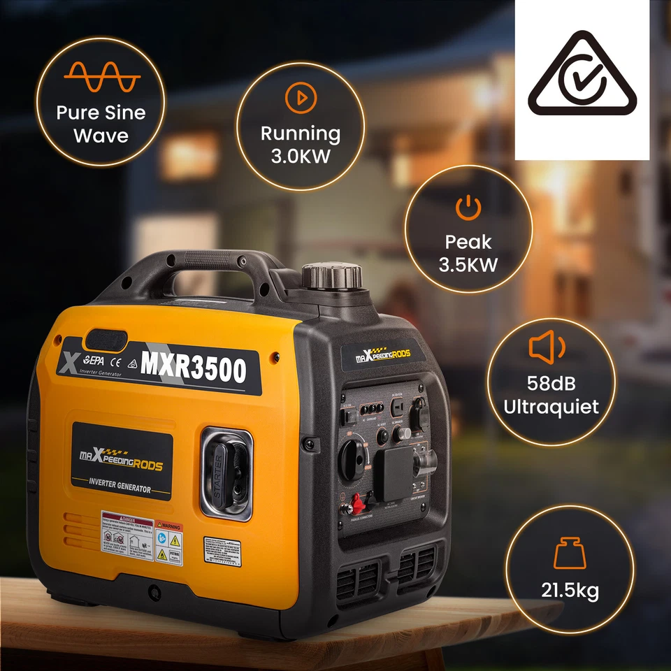 Generator Inverter 3.5KW 3KW Quiet 58dB Portable Petrol Digital Meter Camping - Image 3 of 4