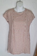 Madewell G5305 Rust White Stripe Play Button Back Linen Blend Dress Size XSmall