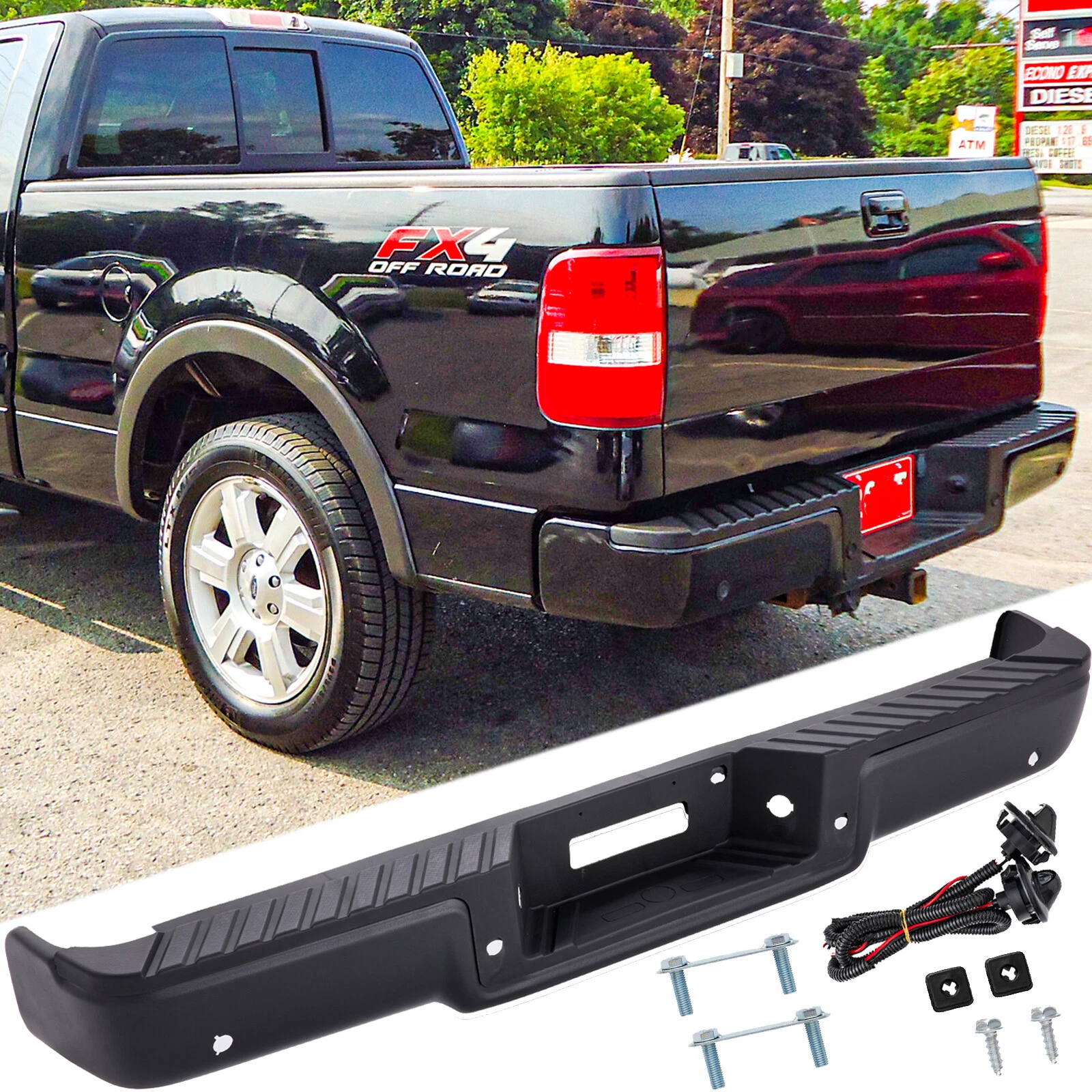 For 2006-2008 Ford F-150 W/ Park Holes Black Rear Step Bumper Assembly