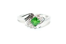 Natural Tsavorite Garnet  Diamond Ring 14K White Gold .57tcw Green Birthstone