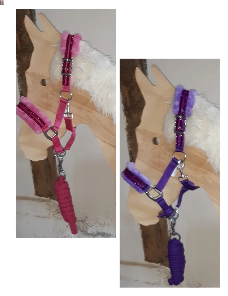 HKM Glitzer Fell Shetty Halfter Set * Halfter & Führstrick - ideal für Holzpferd