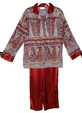 Inner Most Womens Vintage 2 Pc Rich Red Paisley Satin Pajama Set - Size Med