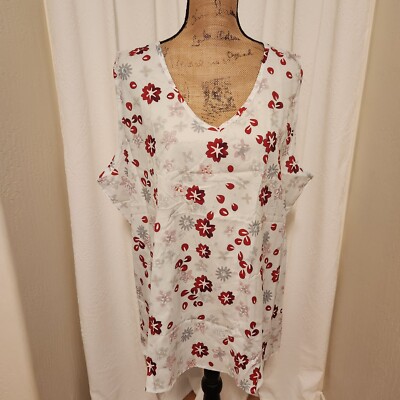 Fashion Concept Women's 3XL White Flower Print Lightweight Sleeveless V-Neck Top