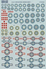 Check Six Decals 1/72 USAAF WWII National Insignia Faded 6 Sizes, Many Styles
