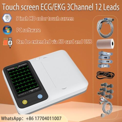 ECG/EKG Machine Human/Vet Electrocardiograph Touch screen 3Channel 12 Leads
