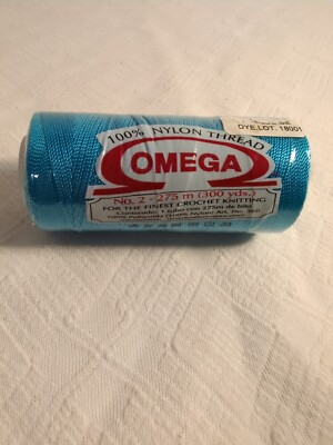 Omega 100% Nylon Thread No. 2 - 275 M (300 Yds) Turquoise Sealed New Old Stock