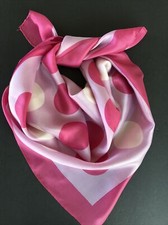 Woman  s Vintage Japan Acetate Scarf 26  Square Pink Orchid White Circles