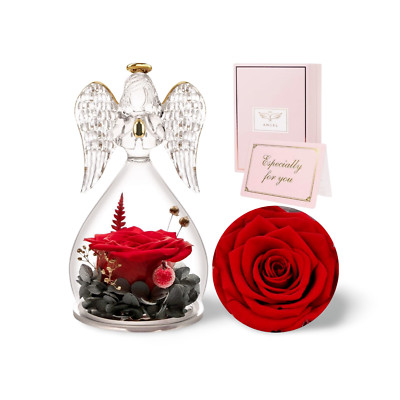 Flower Rose Birthday Gifts for Mom Glass Angels Figurines Forever Real Flowers