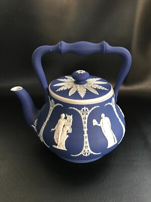 Vintage Jasperware Teekanne kobalt dunkelblau um 1800-60? evtl. Wedgwood