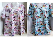 DISNEY MICKEY MINNIE MOUSE LOVE Mock Wrap Women's Scrub Tops 2X CHOOSE