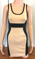 Misope Pencil Dress Womens Cream and Black Short Mini Career Casual Club Tight