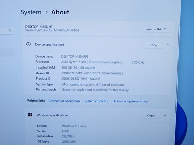 ASUS Vivobook M1603Q Laptop (AMD Ryzen 7 5800HS, AMD Radeon, 40GB