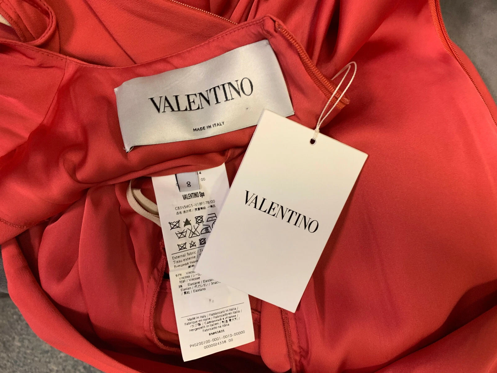 NUOVO ABITO VALENTINO MANICA ROSSA FLUTTER COLLO A V TAGLIA 8 PUNTI PICCOLO