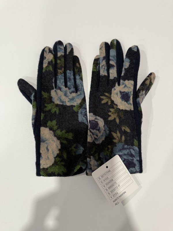 Anthropologie Brand New Vincent Pradier Wool Floral Navy Blue Gloves Size Medium