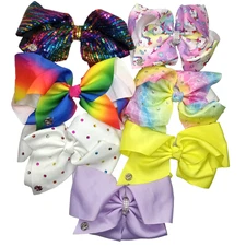 JoJo Siwa Girls Large Hair Bows Lot 7 Rainbow Unicorn Rhinestone Purple Yellow