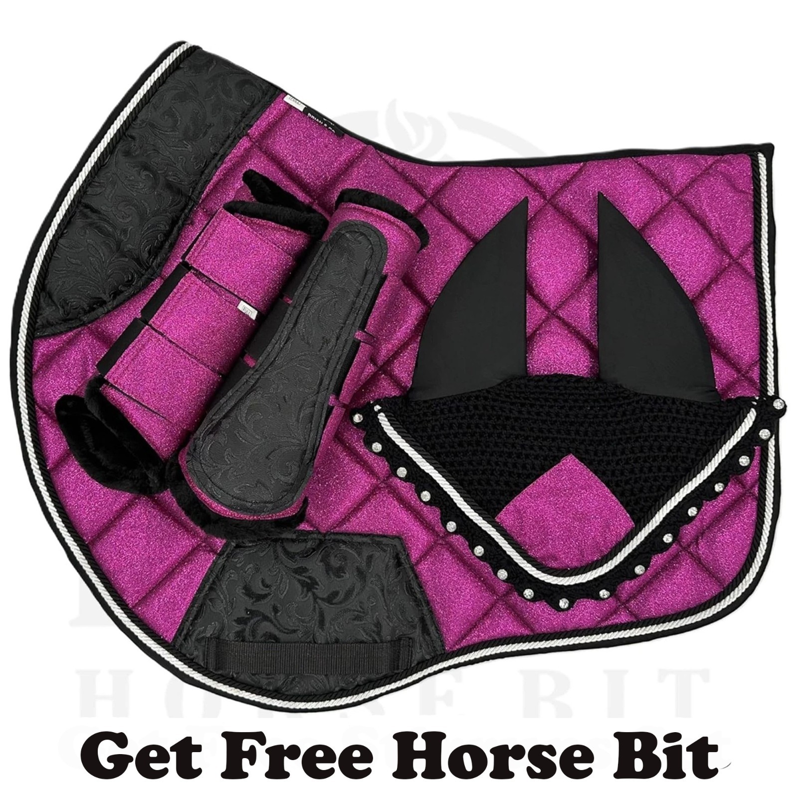 Euro Horse Matchy Jumping Saddle Pad Set, Ear Net/Brushing Boots/Bell Boots