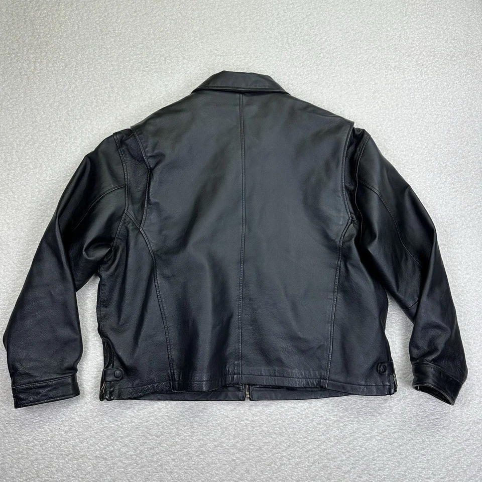 St. John's Bay Men's Leather Bomber Jacket Size XL Black Full Zip Lined Vintage - Image 2 of 4