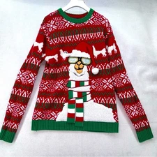 Men’s Ugly Christmas Sweater size Small Llama Red & Green Crewneck