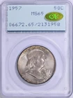 1957 Franklin Half Dollar PCGS MS65 CAC Gold OGH Rattler Toned FBL?? Undergraded