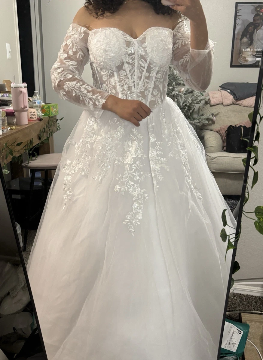 fitted lace wedding dress MSMNGZD Luxury Wedding Dress for Bride Lace Applique Long Sleeve Elegant  Trailing Beach Bridal Gown for Women Ivory at Amazon Women's Clothing store