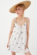 Zara Floral White And Black Embroidered Babydoll Dress Trafaluc 100% Cotton