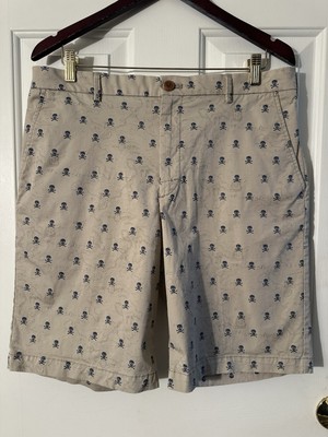 IZOD Saltwater Men s 34 Khaki Skull Chino Shorts Crossbones Treasure Map STRETCH