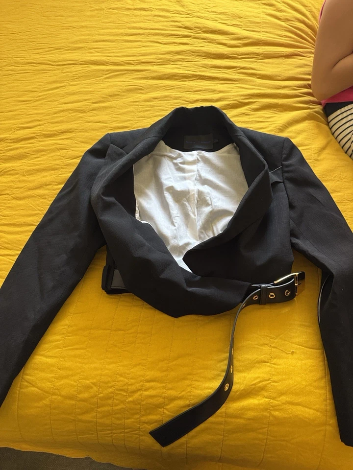 Proenza Schouler Women's Lightweight Cropped Belted Blazer Black Size 4 - Image 2 of 4