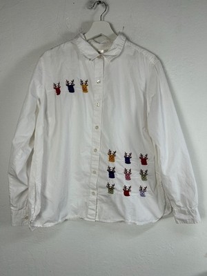 Bobbie Brooks Vintage Reindeer Christmas Embroidered Button Up Size 18W / 20W