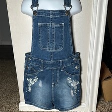 Denim Overalls with Floral Embroidery