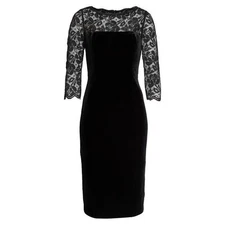 Eliza J Lace Velvet Lace Sheath Shift Dress Scalloped Black Size 4 NWOT