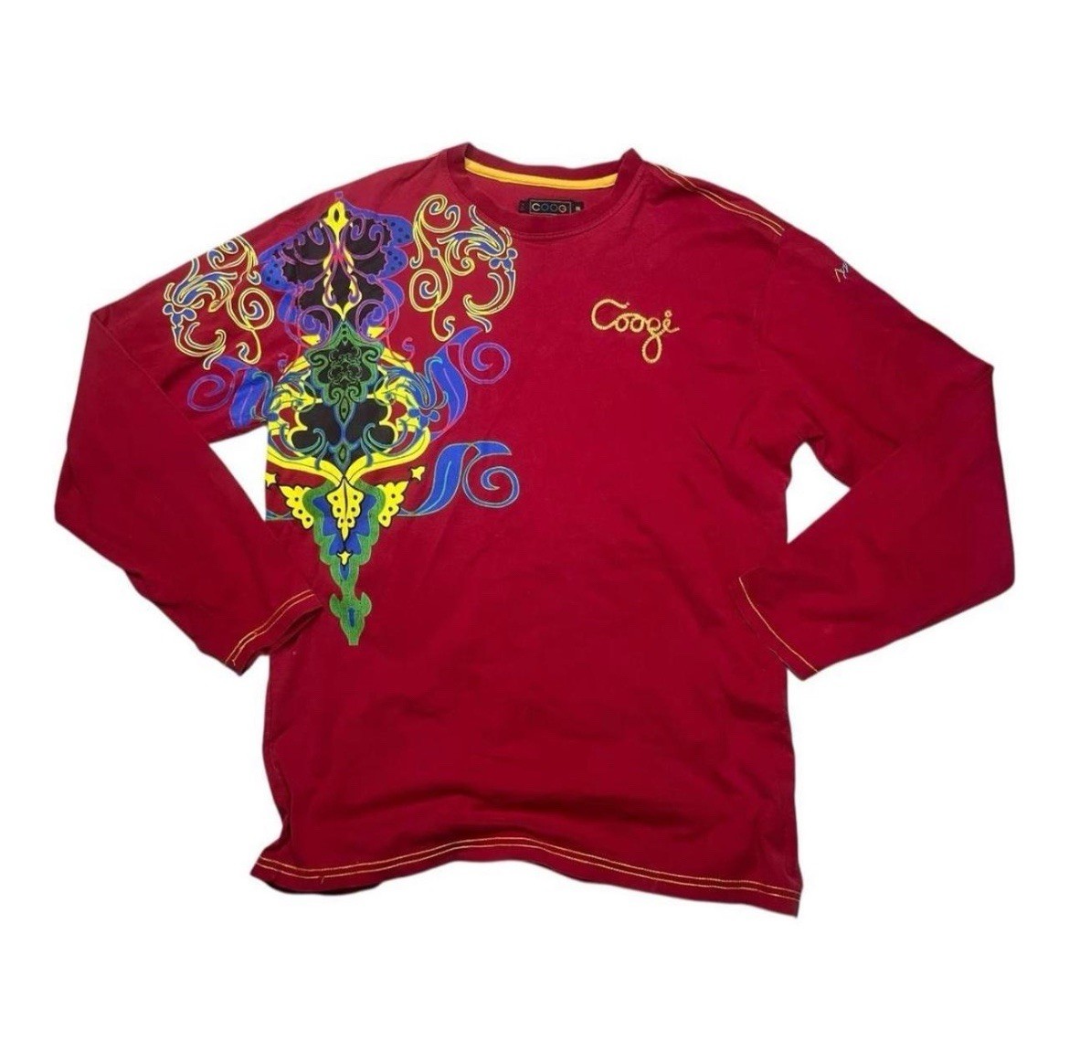 Coogi Red Graphic Print Embroidered Long Sleeve Men's 2XL T-Shirt