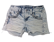 Miss Me Equestrian Western Distressed Lace Embellished Jean Jorts Short Girls 12