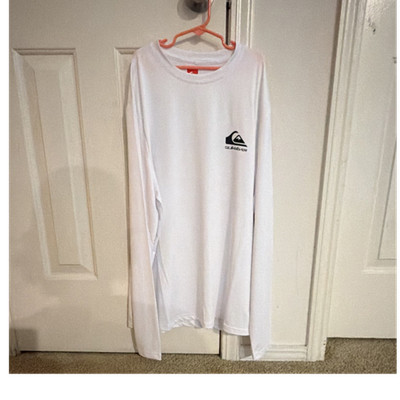 Quiksilver Men's White Long Sleeve Graphic Print Logo Crew Neck T-Shirt M