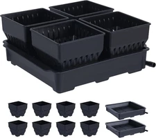 Seed Starter Pots with Tray, 8 Cell Reusable Square Nursery Pots for Seedlings w