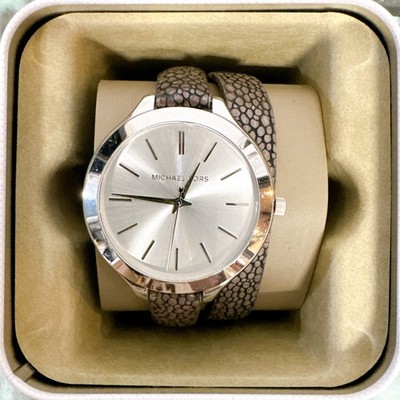 Michael Kors MK2475 Slim Runway Silver-Tone Leather Wrap 