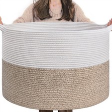 Large Laundry Basket, 21.7'' x 13.8'' Cotton Rope Blanket Basket Living Room ...