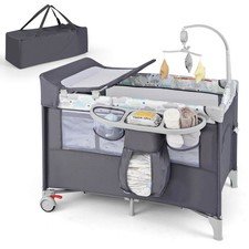 5-in-1 Baby Beside Sleeper Bassinet Portable Crib Playard w/Diaper Changer Gray