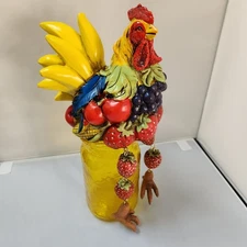 Whimsical Fruits/Veggies Rooster/Chicken Dangling Shelf Sitter Country Farmhouse