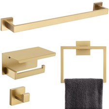 Brushed Gold Bathroom Towel Bar Holder Sets Premium Stainless Steel 4-Piece B...